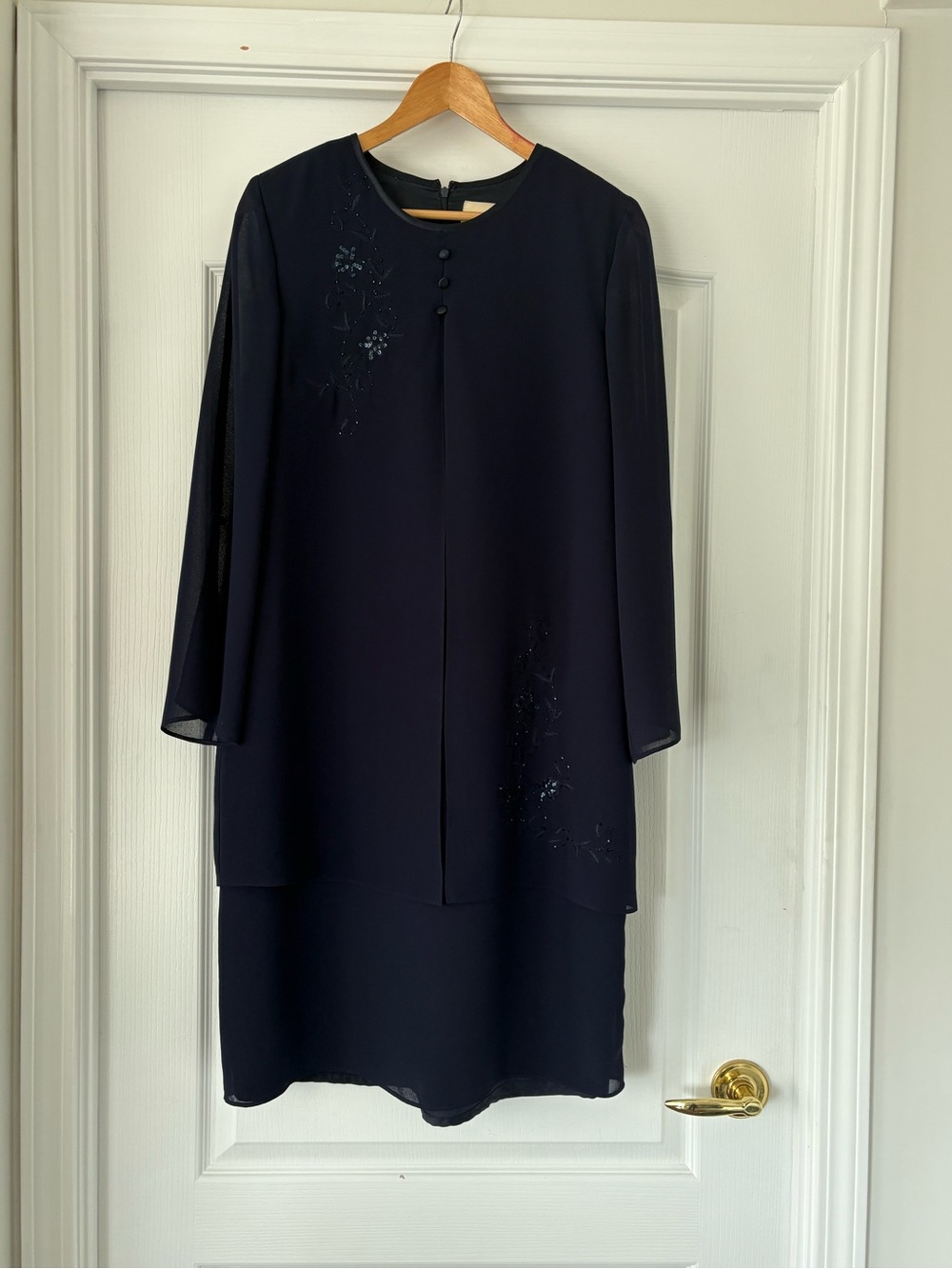 Elegant Women's Navy Overlay Dress with beading